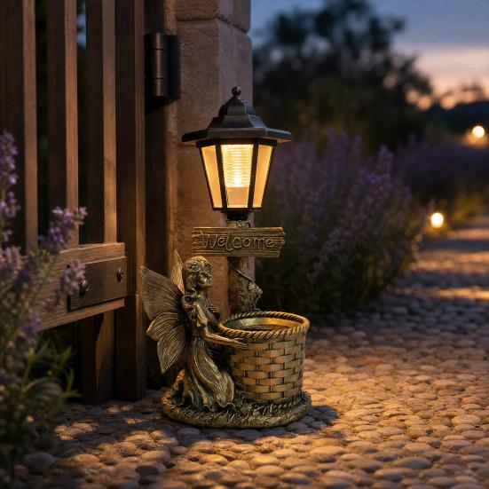 Solar Angel Ornaments, Resin Outdoor Decorative LED Lights, Warm Glow Ornament for Courtyards Gardens Landscaping