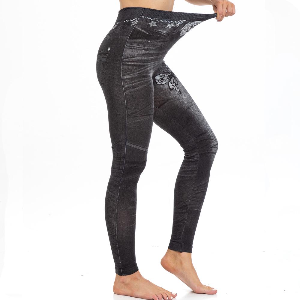 Chic Butterfly Print Faux Denim Butt-Lifting Leggings for Women