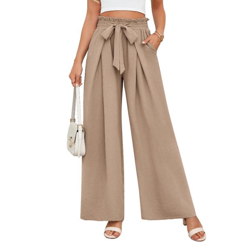 Women High Waist Pleated Loose Wide Leg Casual Summer Long Pants