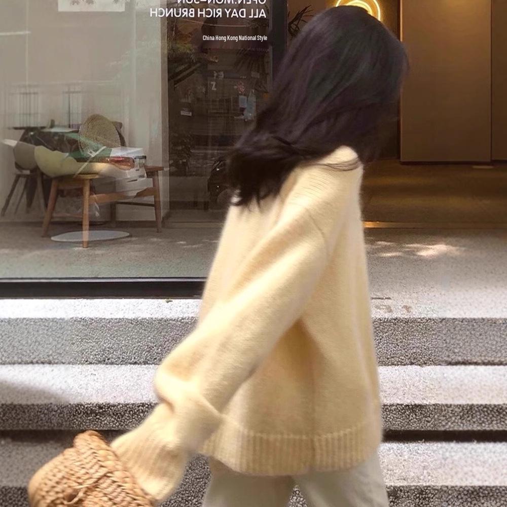 Women's 2025 Autumn/Winter Pure Wool Round Neck Thick Knit Sweater