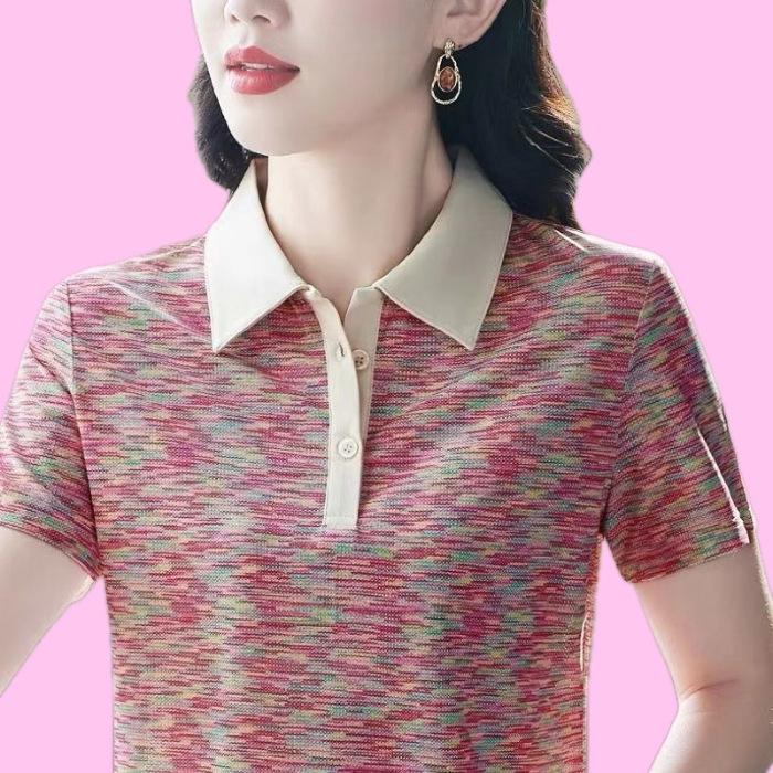 

Новая летняя футболка с короткими рукавами для женщин с лацканами, модная повседневная спортивная футболка для женщин среднего возраста M красный