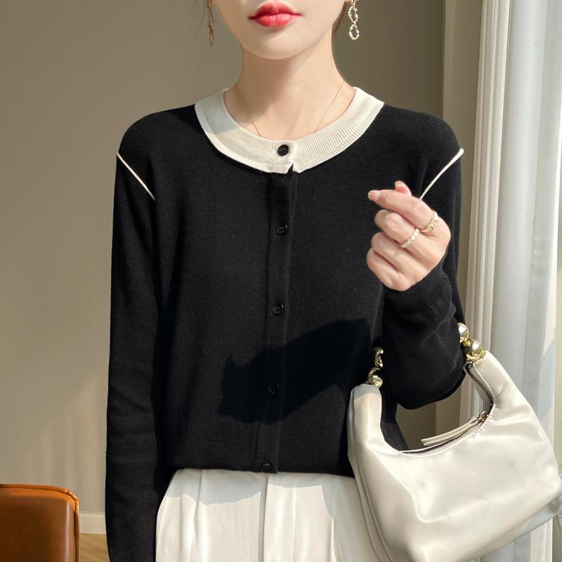 Damski kardigan z wełny czesankowej i jedwabiu morwowego, kaszmir Qinghe, 50% wełny, 50% jedwabiu morwowego, zimowy sweter dzianinowy, jesienny sweter kaszmirowy