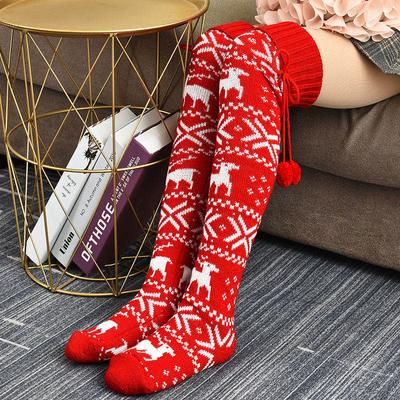 Weihnachtsstrümpfe für Damen, lang, gestrickt, für Mädchen und Damen, Wintersocken, Oberschenkelhoch, Overknee-Socken