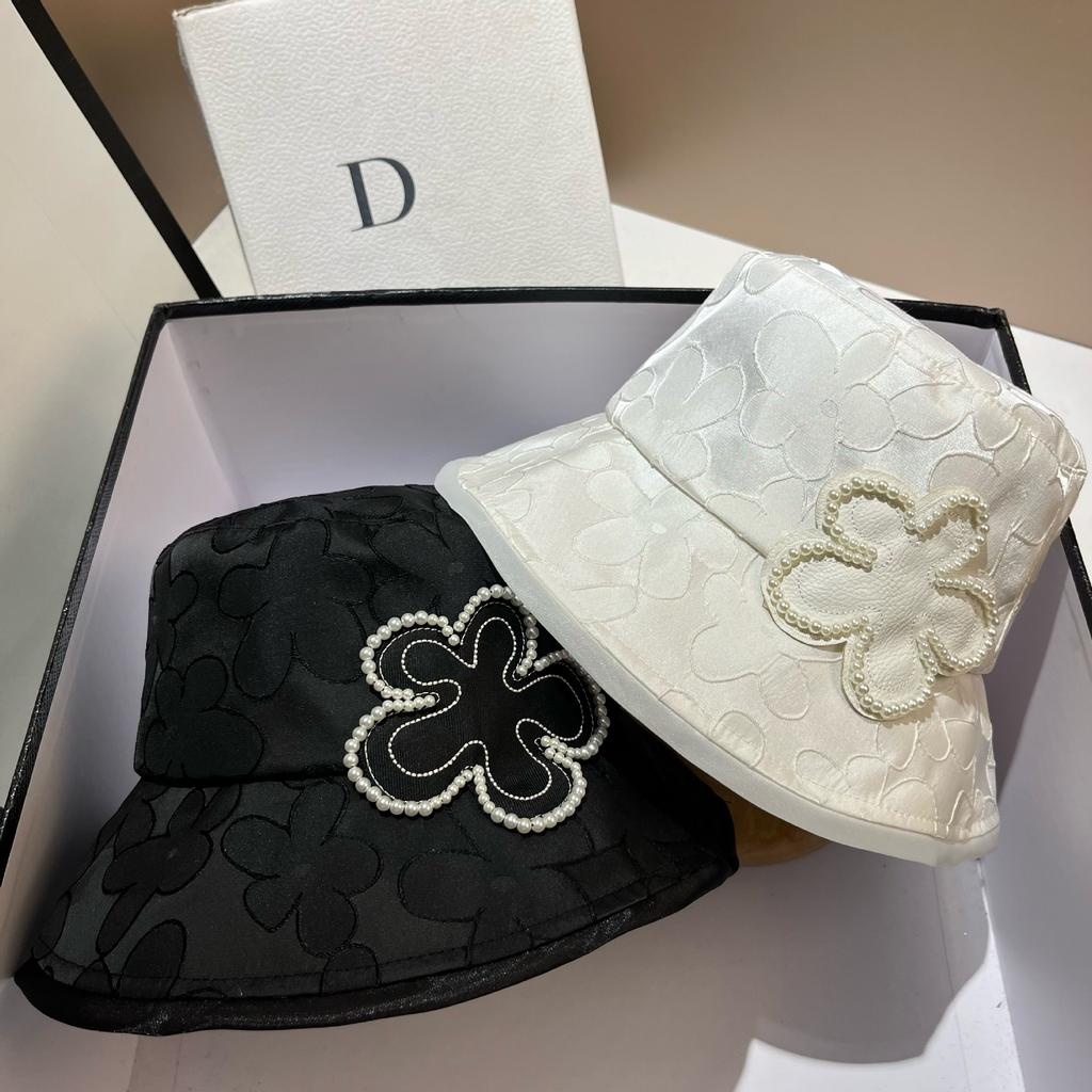Ins Small Fragrant Wind Pearl Flower Casual Bucket Hat Fashion Spring and Summer Embroidery Jacquard Foldable Sun Hat