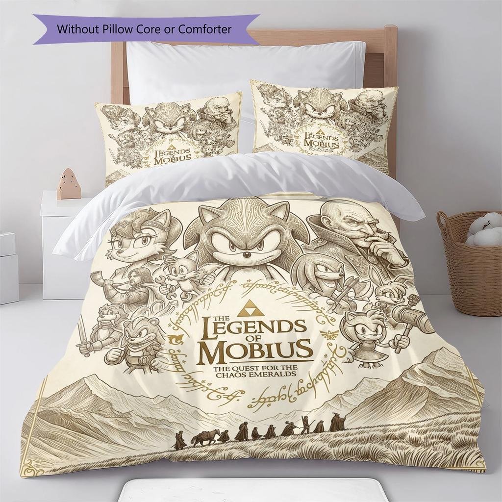 Sonic Hedgehog Pattern Bedding Quilt Set Quilt Cover Pillowcase Home Birthday Gift(1 * Duvet Cover + 2 * Pillowcase, Without Core)