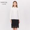 VOZZA Chiffon Blouse with Detachable Ribbon Solid Suitable for Job Entrance Shirt Women's Tie, No-Iron, Color, Office, Hunting, Recruitment, Ceremony,