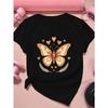 Women's Plus Size Butterfly Print Sports T-Shirt - Short Sleeve Round Neck Casual Athletic Top with Short Sleeves, Breathable for Gym