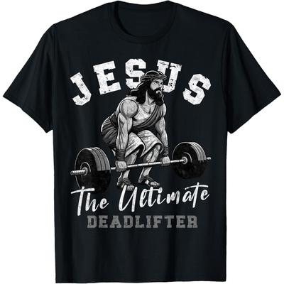Jesus Der Ultimative Kreuzheber Lustige Christliche Trainings-Fitnessstudio T-Shirts Herren Streetwear T-Shirt Kurzarm Unisex Lockere Kleidung