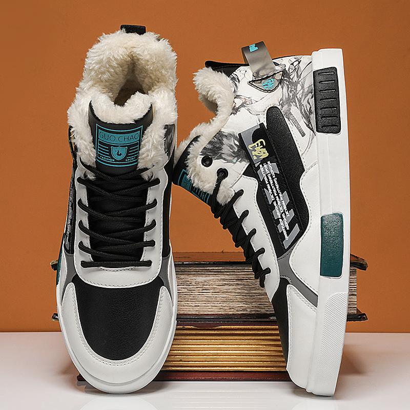 Pánské sportovní boty ležérní streetový styl kožešina běžecké tenisky boty pro studenty nadměrné zimní boty vysoké