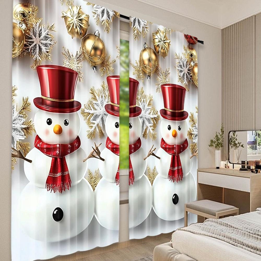 Set Of 2 Flat Printing Merry Christmas Trendy Curtains Tree Digital Printed Polyester Drapes Festive Curtain