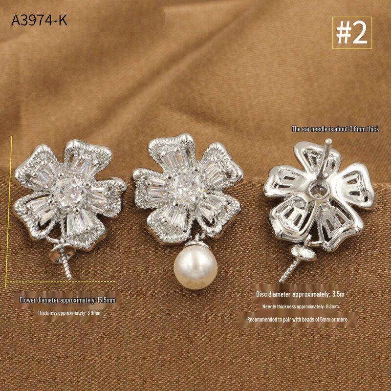 Copper-Plated Gold Diamond Floral Firework Irregular Round Half-Hole Ear Studs – High Luxury Design DIY Jewelry.