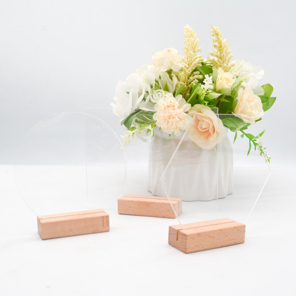 Transparent Acrylic Wedding Table Number Signs: Hexagonal, Rectangular, and Round DIY Seating Cards.
