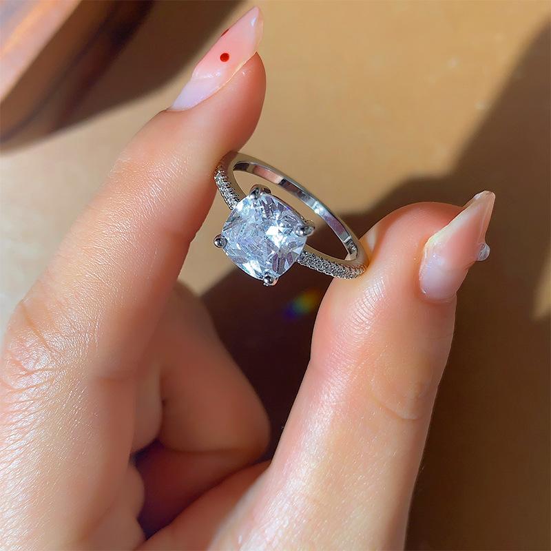 

Серебряное Новое Модное Квадратное Кольцо с Белым Цирконом из Белого Золота для Женщин для Предложения и Помолвки Подарок Невесте на День Святого Валентина 10