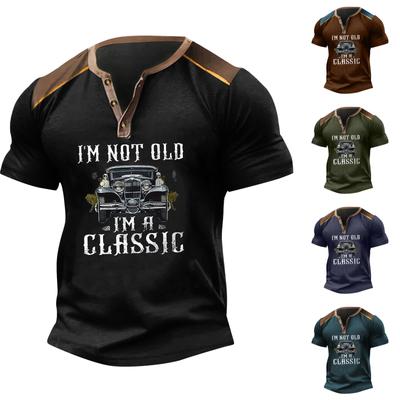 Vintage Yaz erkek T-Shirt Streetweed 3 Düğmeler Açık Sinek Gevşek Giyim Baskı Kısa Kollu Tişört