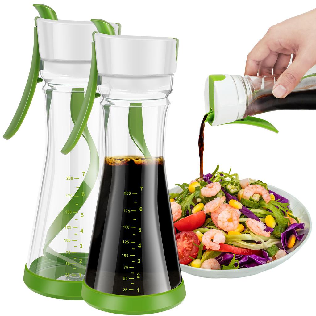2Pcs Salad Dressing Shaker with Handle Leakproof Salad Dressing Mixer with Scale Dishwasher Safe Salad Dressing Bottle Shaker