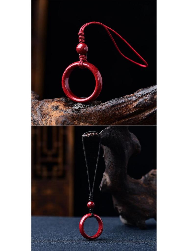 Cinnabar Phone Chain Lanyard with Purple Gold Sand USB Pendant & Anti-Lost Ring for Couples