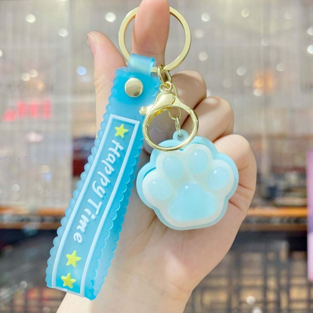 LED Flashing Cat Paw Key Chain Glowing Fidget Toy Key Ring Squeeze Toy  Schoolbag Charm