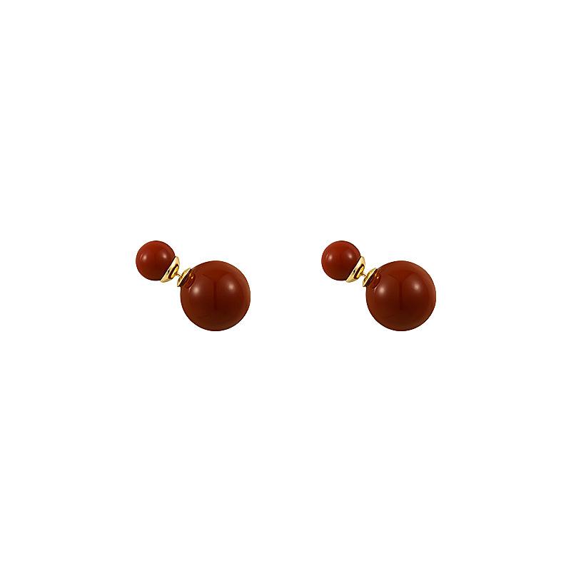 Steel needle pearl, a pair of earrings, New Year's red, retro simple stud earrings, high-end versatile temperament earrings.