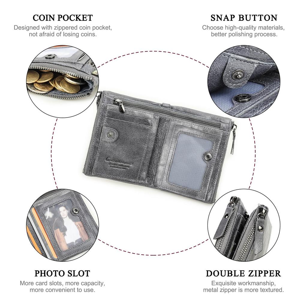 CONTACT'S Echtes Leder Vintage Geldbörse Herren Kurzes Münzfach RFID Kartenhalter Unisex Kleine Geldbörsen Hohe Qualität Designer Geschenk für Freund oder Familie
