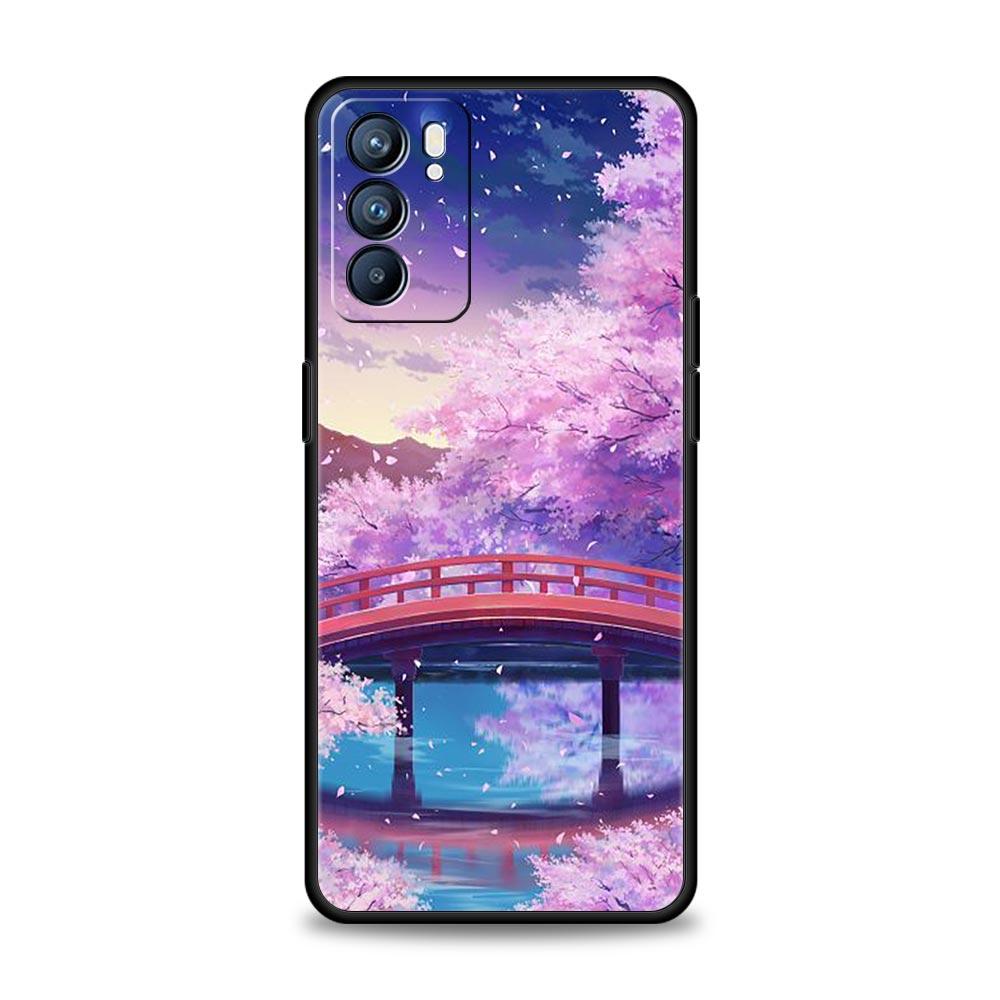 Cherry Japanese Traint Moun Fuji For Oppo Reno7 Reno6 Pro Plus A54 5G Case Find X6 X5 A53 A52 A9 A15 A95 A17 A16 A76 A74 Cover