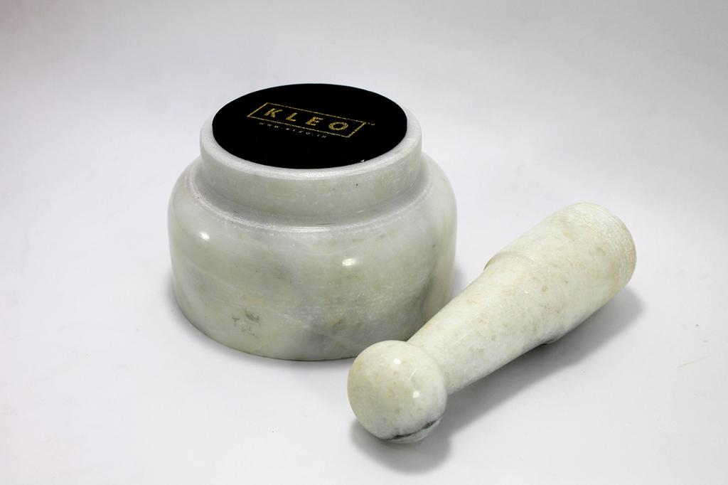 KLEO 5" Durchmesser Naturstein Marmor Mörser und Stößel Set für Gewürzmühle und Medizinzerkleinerer (Weiß)