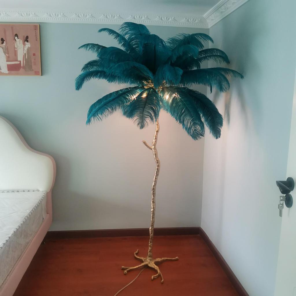 Nordic Simple Villa Living Room Lamp: Italian Copper Base with Ostrich Feather