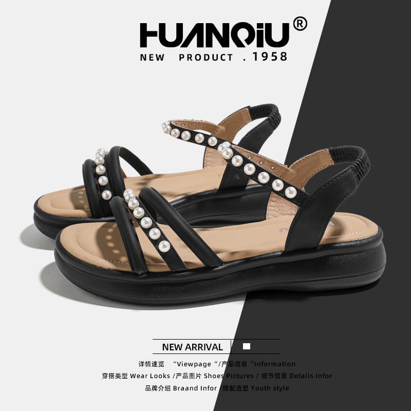Global casual sandals women's XHQ-GH106 new summer fairy wind word with pearl heightening shoes women