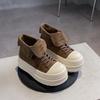 2025 early autumn new fashion Korean version platform muffin shoes women's high-top shoes versatile lace-up heightening casual board shoes