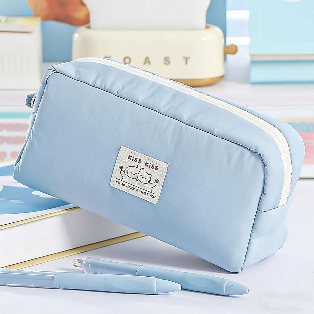 

Solid Color Stationery Bag Fashionable Pencil Bag with Zipper Handle Lightweight Pen Pouch Makeup Bag Organizer for School Office Travel Gift синий