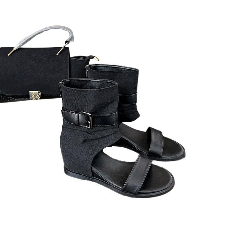 Inner heel cool boots women's new niche retro one-word belt versatile women's shoes sandals