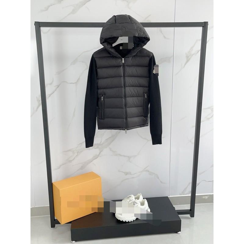 Unisex Hooded Down Jacket With Knit Panel Detail Warm Windproof Winter Coat Men Women