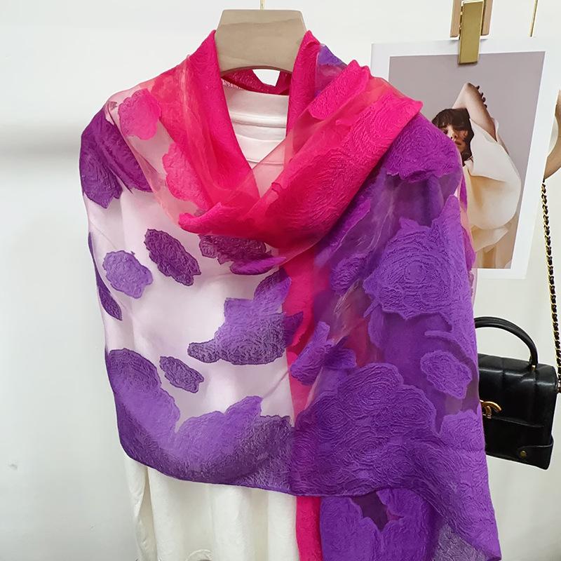 Shawl Scarf Advanced New Gradual Change Flower Long Silk Scarf Yarn Versatile Sunscreen Shawl