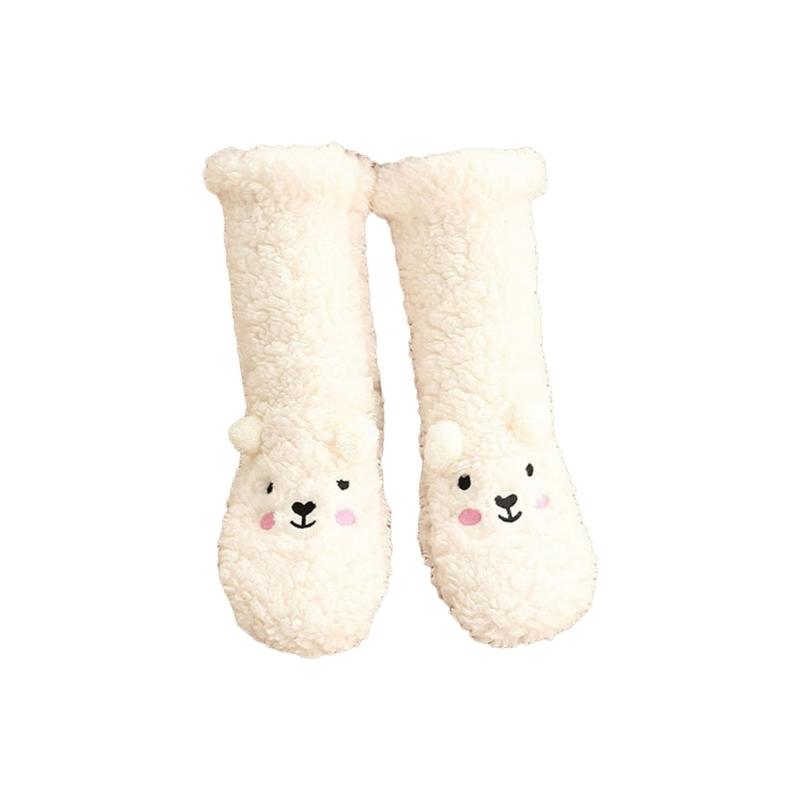 

Furry Slipper Socks for Women Winter Warm Cute Bear Fuzzy Socks with Grips Thermal Non Slip Sock Home Sleep Foot Warmer белый