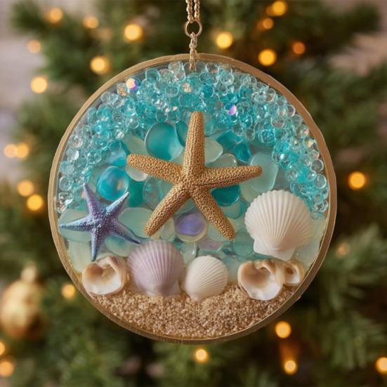 Starfish & Shell Hanging Ornament Acrylic Coastal-Themed Decor for Christmas Tree