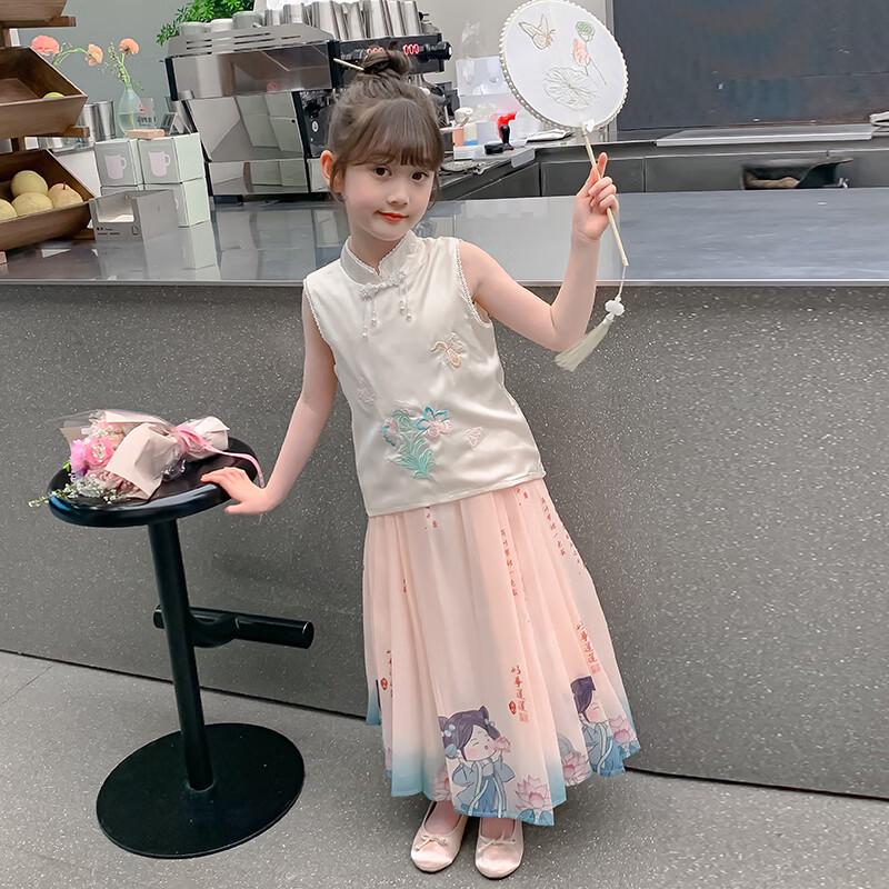 Girls' Summer Floral New Chinese Style Skirt Set