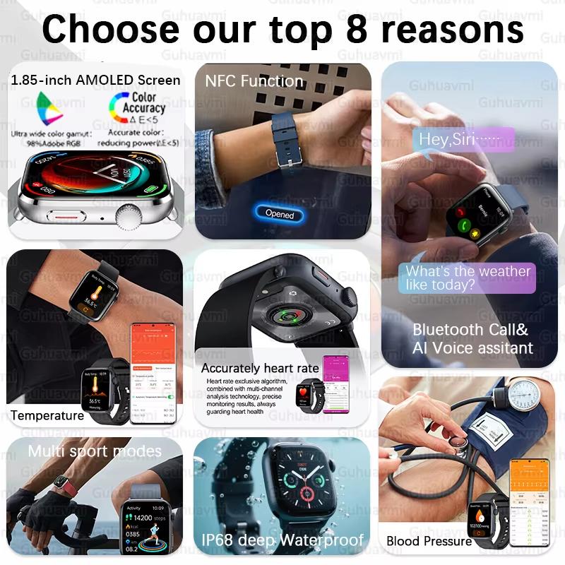 2025 New NFC Smat Watch Women 1.85-inch Blood Pressure Heart Rate Bluetooth Call Female Health Smarwatches Ladies for IOS Android