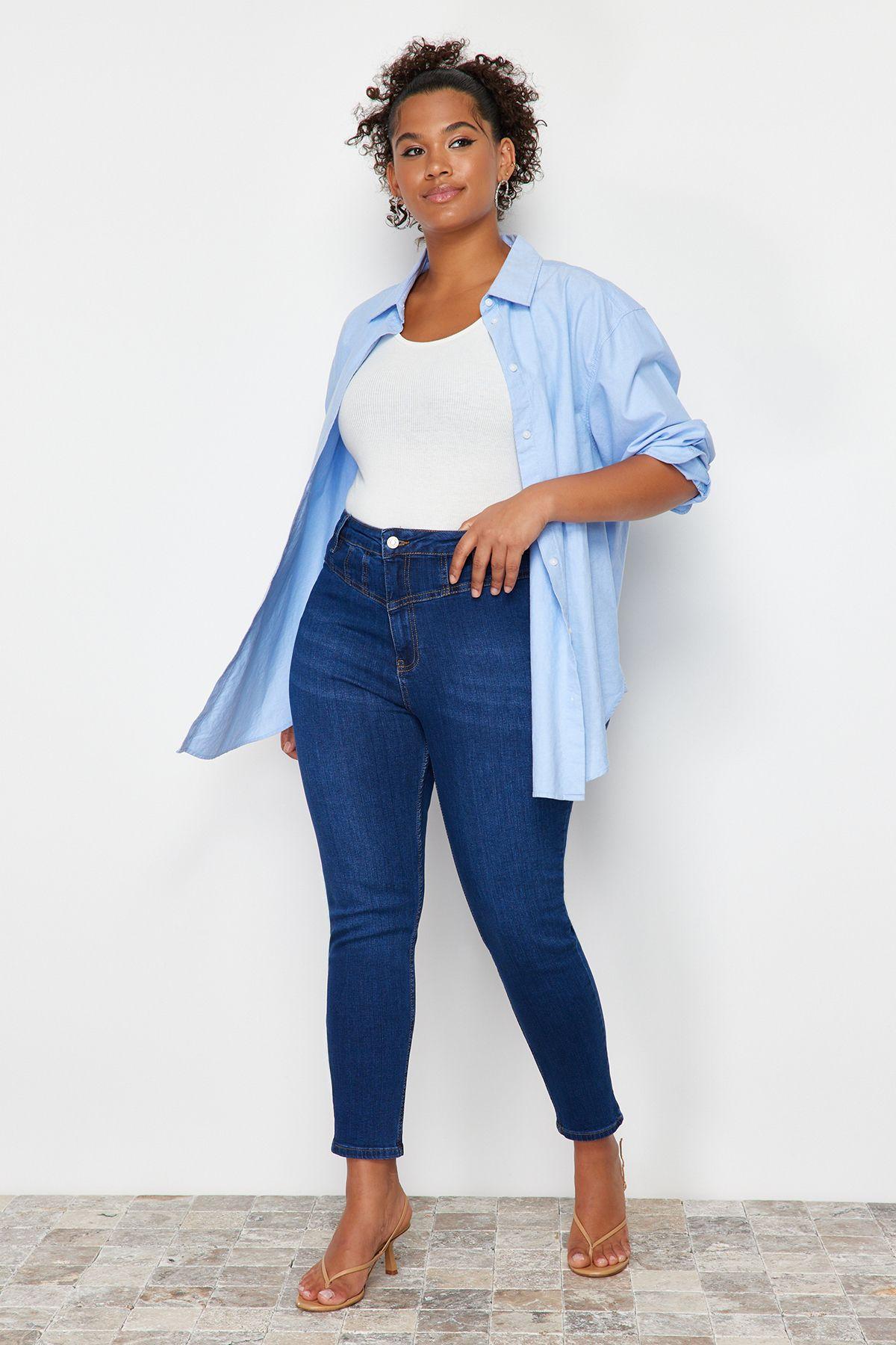 

Женские темно-синие эластичные джинсы скинни больших размеров со строчкой XL