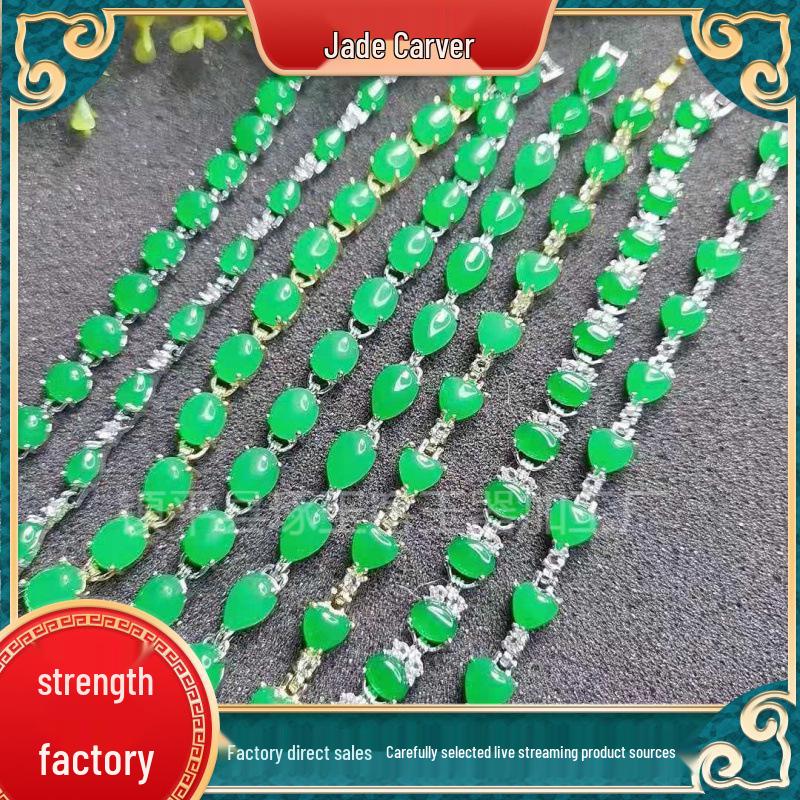 Emerald Malaysian Jade Women s Bracelets - Street Style Live Stream Collection Leaf Silver Edge