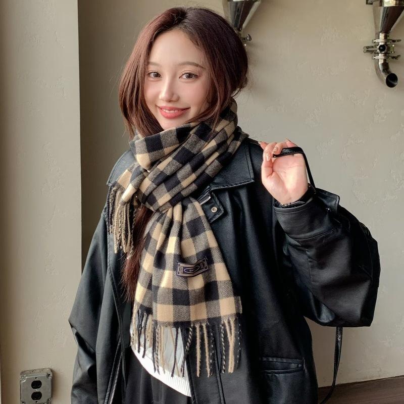 

Scarf Checked Slack Stylish Retro Versatile Color Checked Scarf Long Warm Shawl бордовий