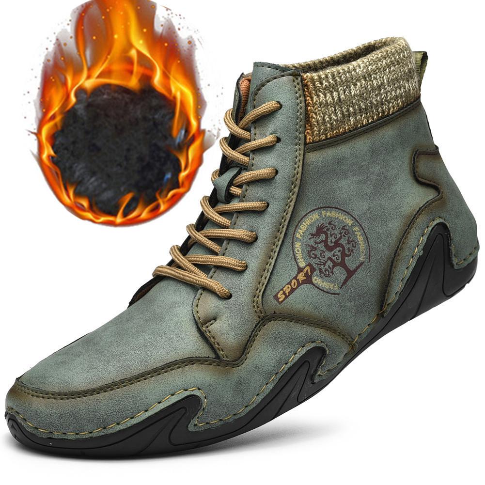 Autumn Leather Men Boots Winter Fur Warm Snow Boots Men Winter High Top Casual Shoes Vintage Western Ankle Boots Zapatos Hombre