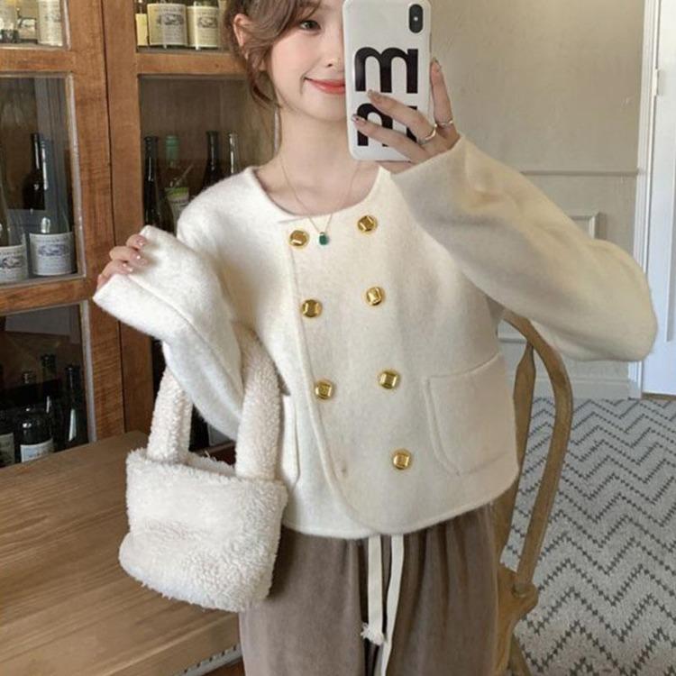 French Short Sleeved Cardigan Sweater Coat Women Double Breasted Knitted Autumn Winter  Fashion One Size