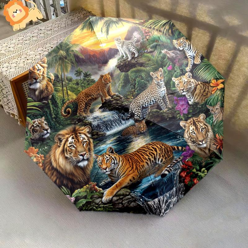 1 PC Automatic Folding Umbrella - Tiger Jungle Wildlife Pattern, Portable & Foldable Design with 8 Ribs, Christmas Birthday Gifts