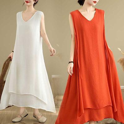 Summer V-neck Vest Skirt with A Big Swing