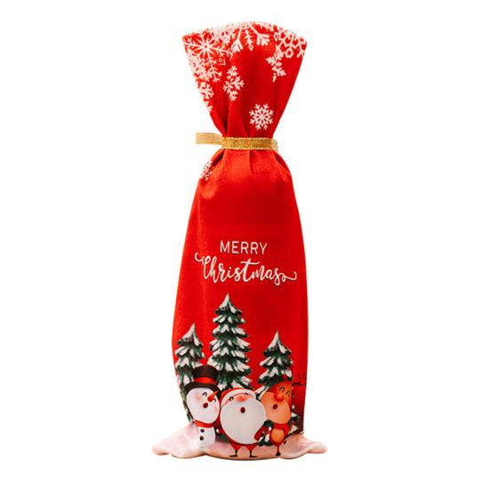 Christmas Gift Bag Wear Resistant Enhance Atmosphere Cloth Snowman Flake Print Wine Bottle Bag Decoration for Party