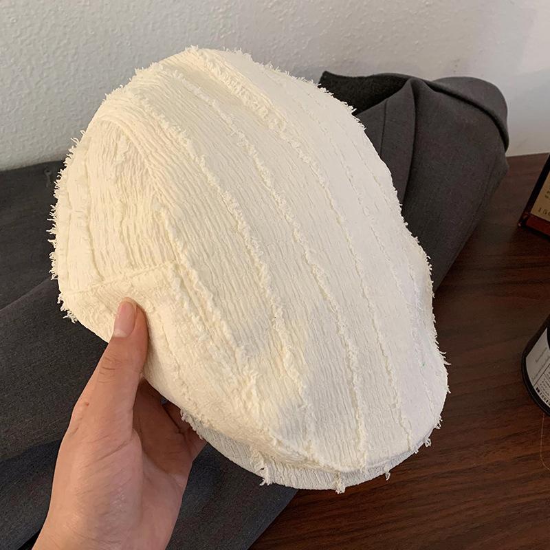 Retro Solid Color Striped Beret Women's Spring and Summer Literary and Retro Versatile Face Small Thin Newsboy Cap