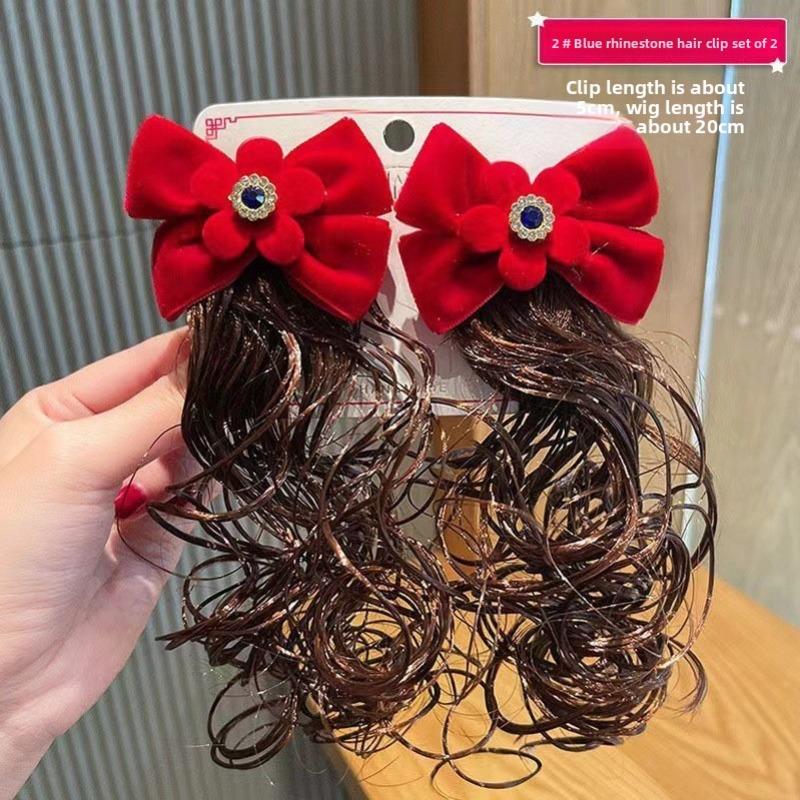 New Year Hair Accessories , Bow Clips, Hair Flowers & Wig Braids, Festive Red Headwear for Kids, Perfect for Chinese New Year.