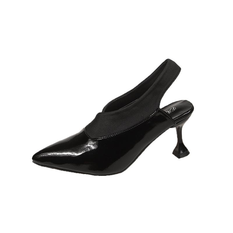 

Fashion Beige Heeled Sandals Large Size Shoes Closed Toe 2025 Women s Shallow Mouth Black Big Stiletto Sexy Pointed New Elastic Band 35 чёрный