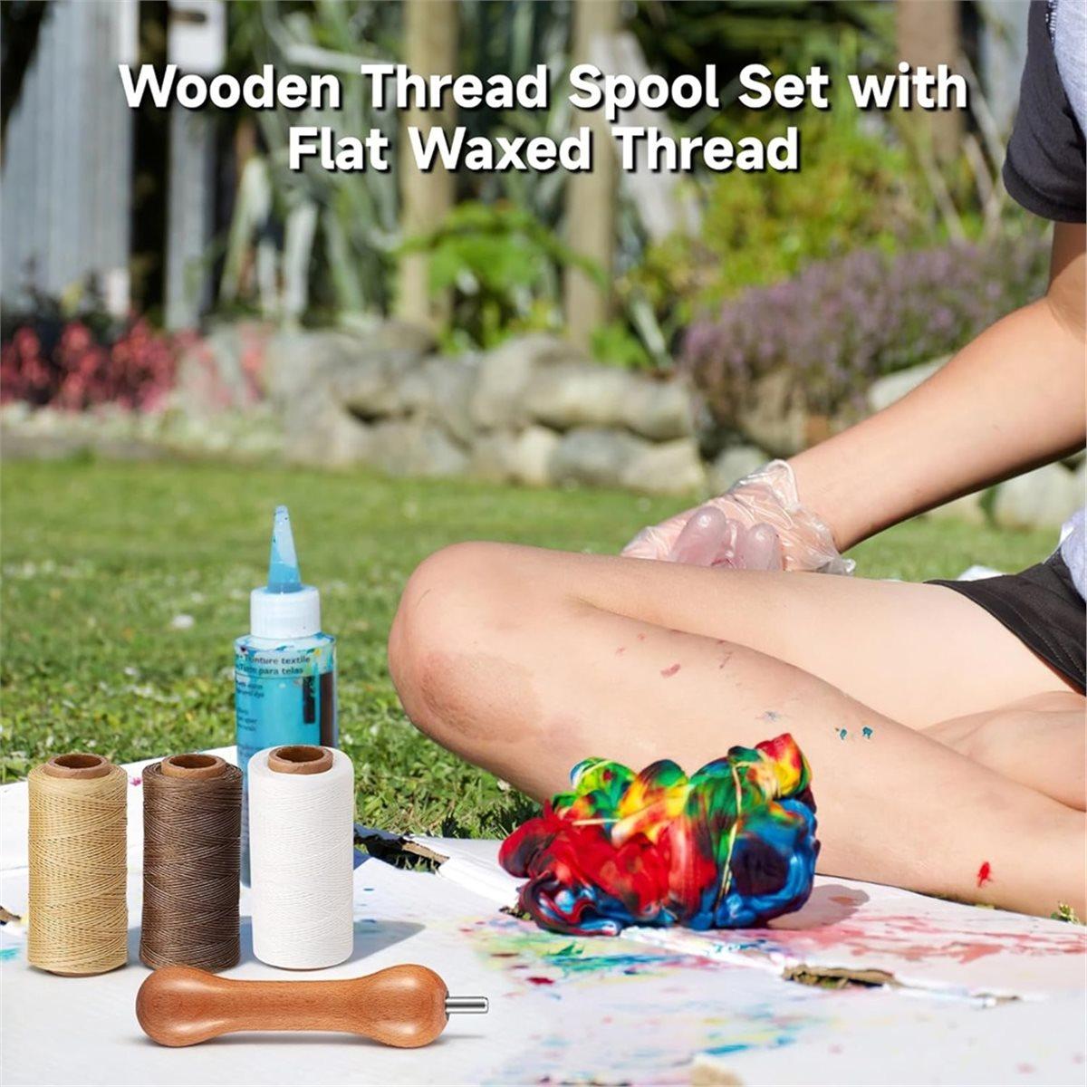 

3 Pcs Wooden Thread Spool Set with Flat Waxed Thread, DIY Tie Dye Stretching Tools for Adult Beginner Clothing Design China Mainland