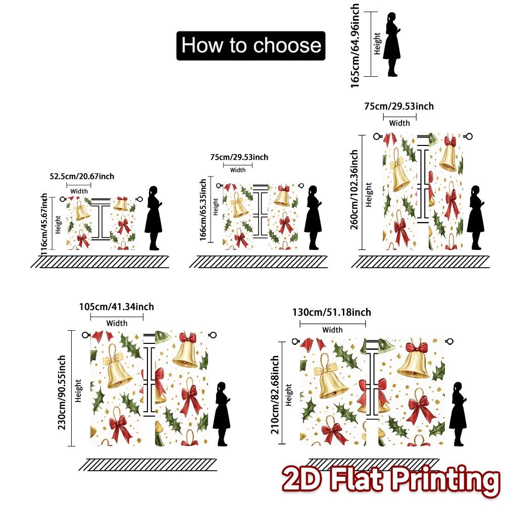 2pcs,Curtains Christmas Bells Holly Bows_a (3) Modern Print Curtains Polyester Easy Install Curtains Decorations for Bedroom,