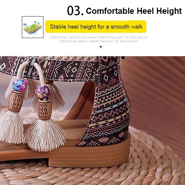 Embroidered Sandals Women's Summer Bohemian Ethnic Style Retro Tassel Roman Trootoe Travel Women's Shoes